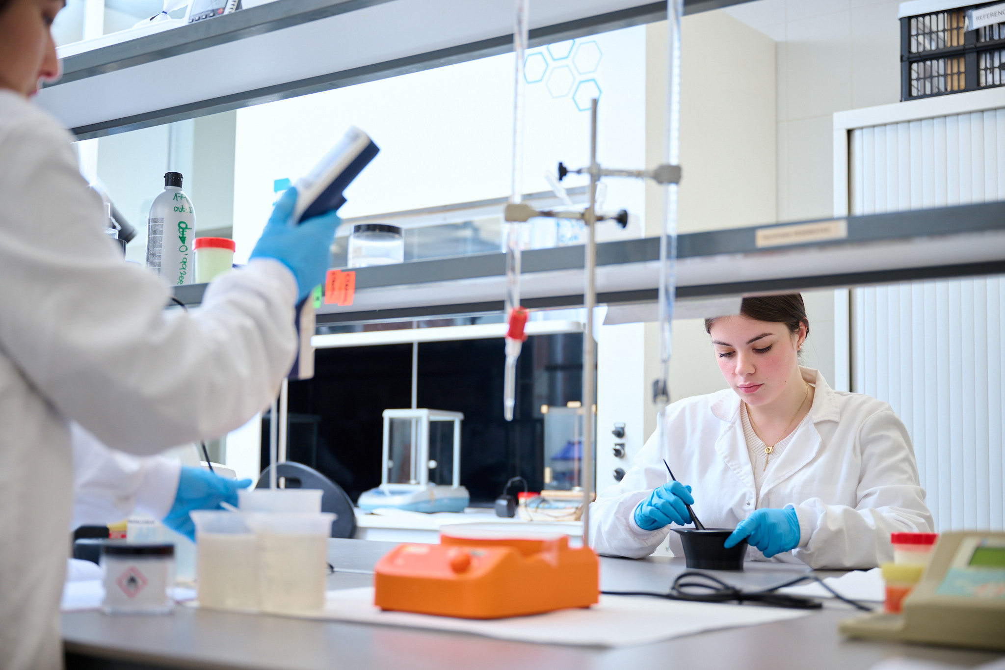 Laboratory team developing formulas for professional hair cosmetics